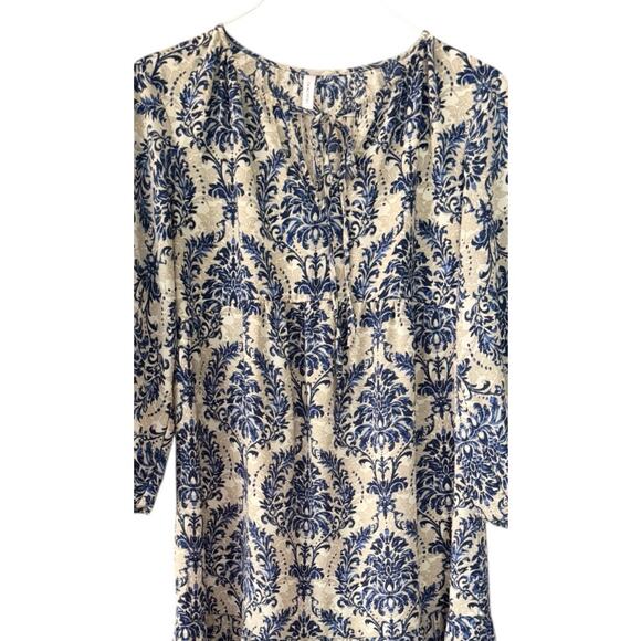 Dokotoo Medium Damask Beige Blue Maxi Dress Tiered NWT Balloon Peasant Boho - Picture 6 of 9